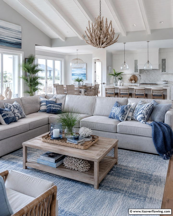 Coastal Inspired Blue and Grey Palette - 30 Soothing Blue & Grey Living Room Designs for Relaxing Spaces