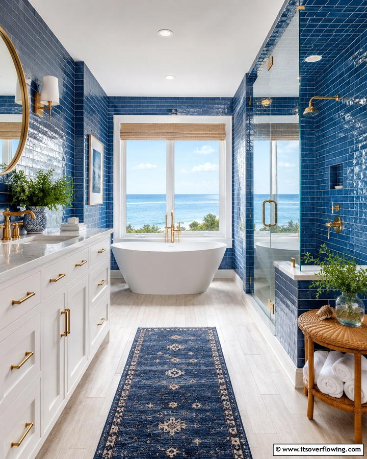 Coastal Inspired Blues - 25 Walk-in Shower Tile Ideas for a Luxurious Bathroom