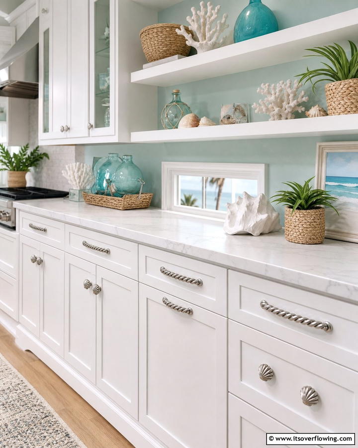 Coastal Inspired Cabinetry Hardware - 25 Coastal Kitchen Ideas for a Beach-Inspired Look