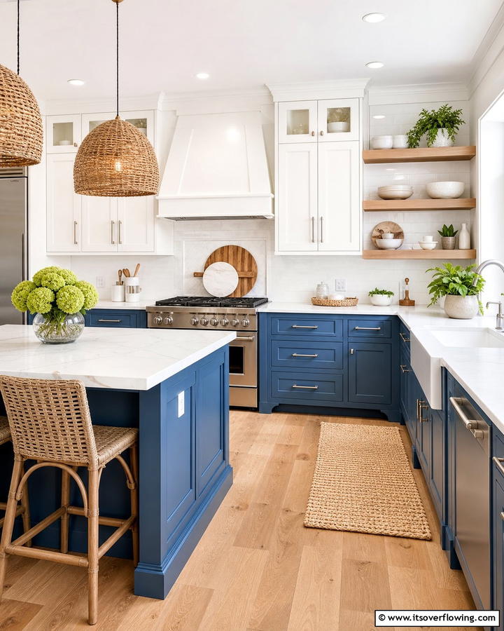 Coastal Inspired Cabinetry - 25 Blue and White Kitchen Ideas for a Fresh and Timeless Look