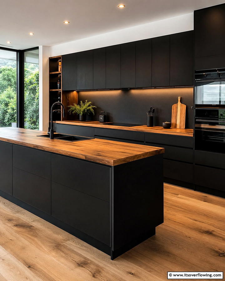 Coastal Inspired Contrast - 25 Kitchen With Black Cabinets And Wood Countertops Ideas