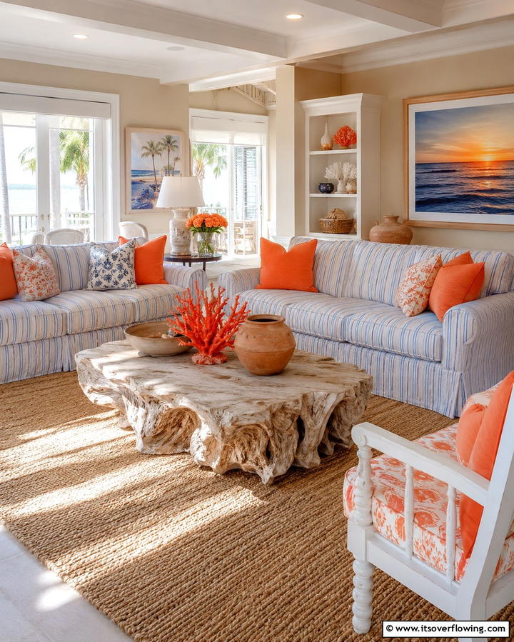 Coastal Inspired Decor - 25 Orange and Blue Living Room Ideas for a Bold Look