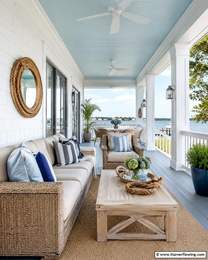 Coastal Inspired Design - 30 Large Front Porch Ideas to Boost Outdoor Living Spaces