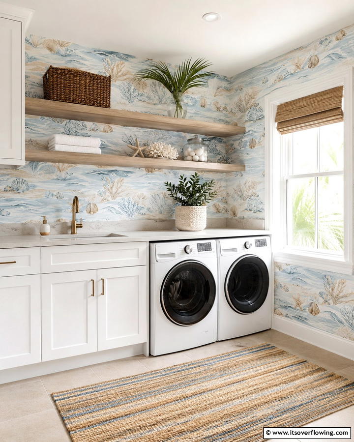 Coastal Inspired Designs - 25 Laundry Room Wallpaper Ideas to Brighten Your Space