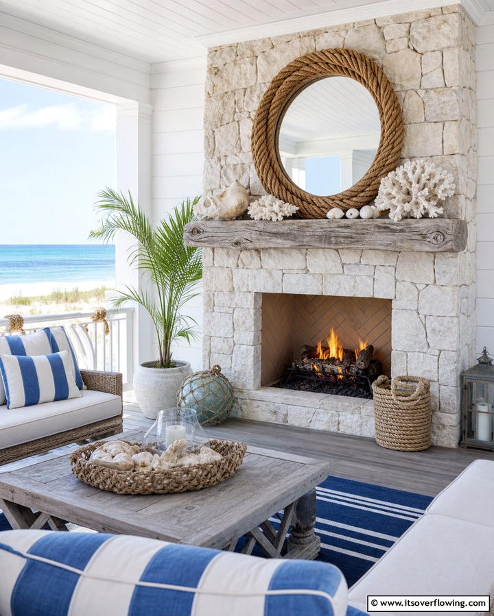 Coastal Inspired Fireplaces - 25 Porch Fireplace Ideas for Cozy Outdoor Evenings
