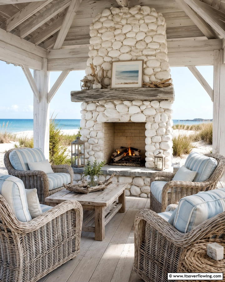 Coastal Inspired Gazebo with Beach Style Fireplace - 25 Gazebo With Fireplace Ideas for Cozy Outdoor Nights