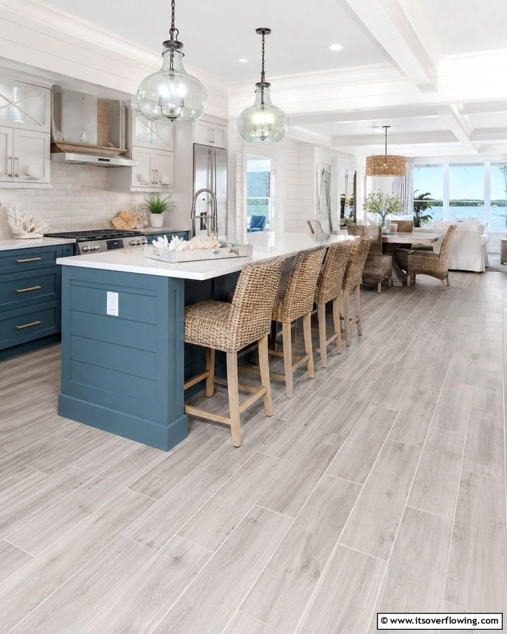 Coastal Inspired Grey Kitchen - 30 Kitchens with Grey Floors- Sleek & Modern Flooring Ideas
