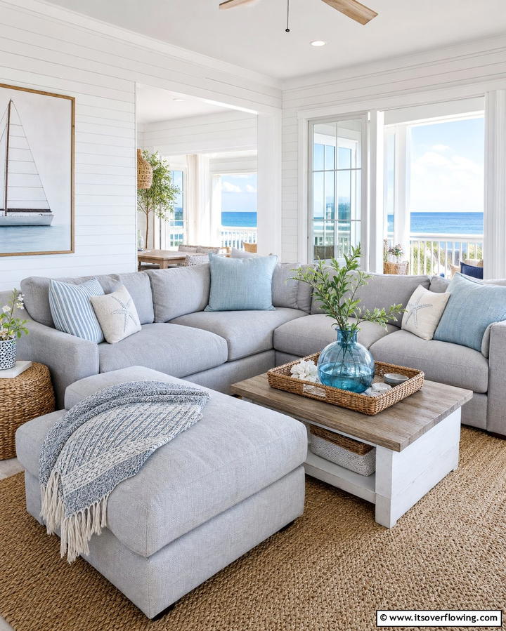 Coastal Inspired Grey - 25 Grey Sectional Living Room Ideas for Modern Homes
