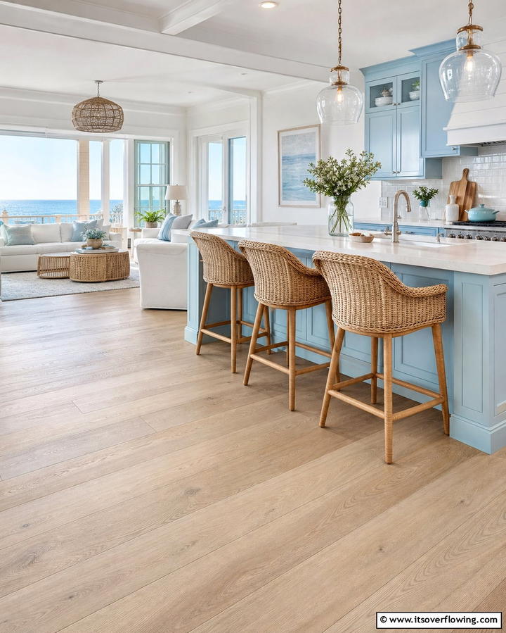 Coastal Inspired Kitchen with Light Wood Floors - 25 Light Wood Floor Kitchen Ideas for a Bright Space