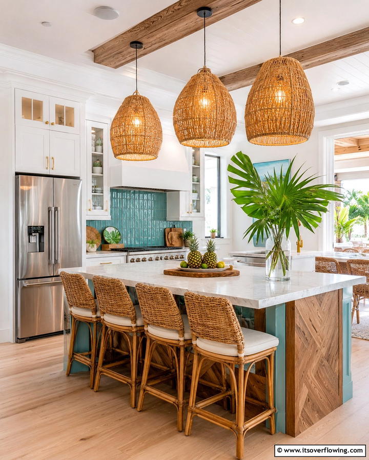 Coastal Inspired Lighting - 20 Tropical Kitchen Ideas for a Vibrant Look