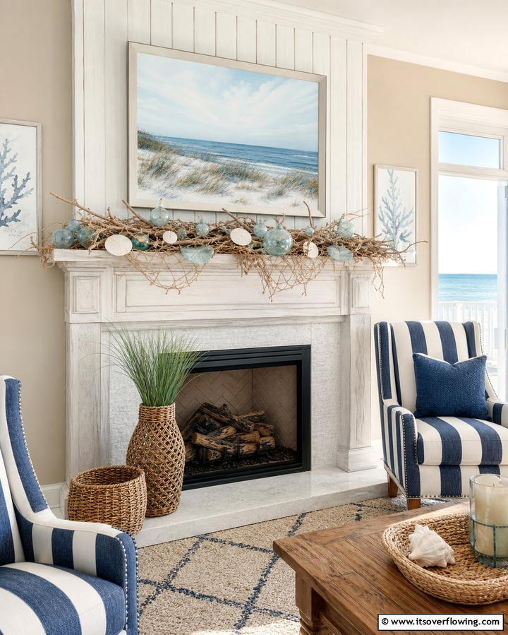Coastal Inspired Mantel Garland - 25 Mantel Garland Ideas for a Festive Home Decor