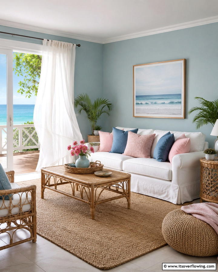 Coastal Inspired Pink and Blue Palette - 25 Pink and Blue Living Room Ideas for a Vibrant Space