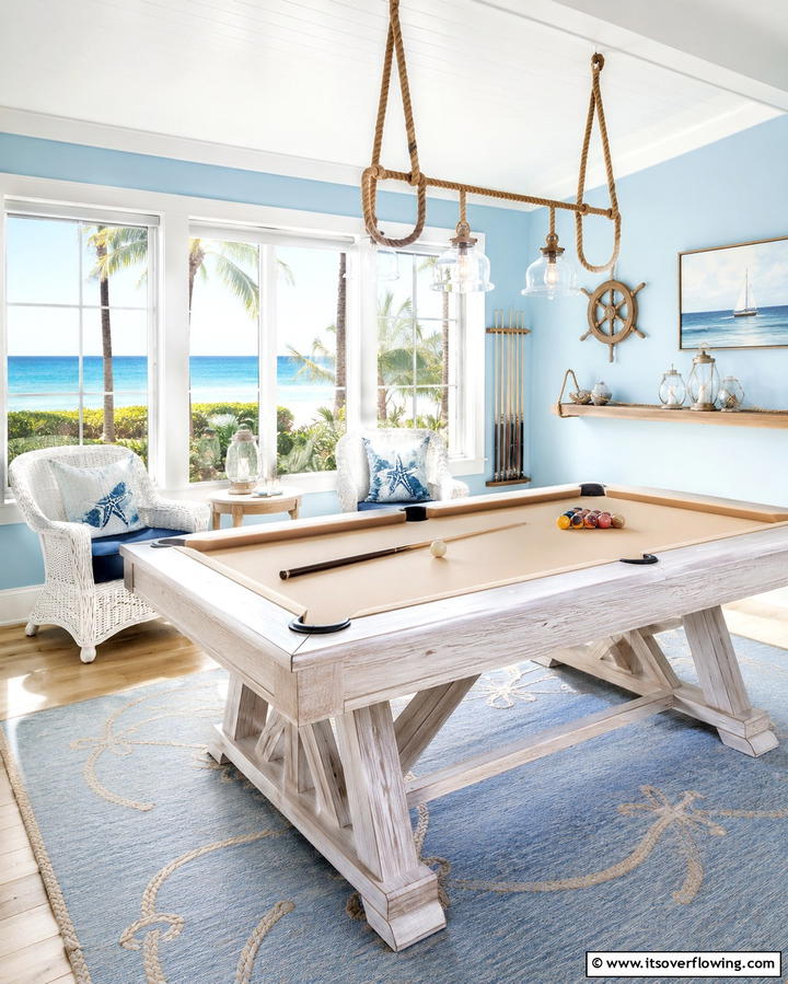 Coastal Inspired Pool Table Room - 25 Pool Table Room Ideas for the Ultimate Game Room