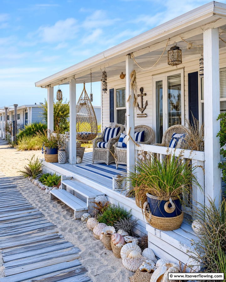 Coastal Inspired Porch with Beachy Vibes - 20 Mobile Home Porch Ideas to Boost Curb Appeal