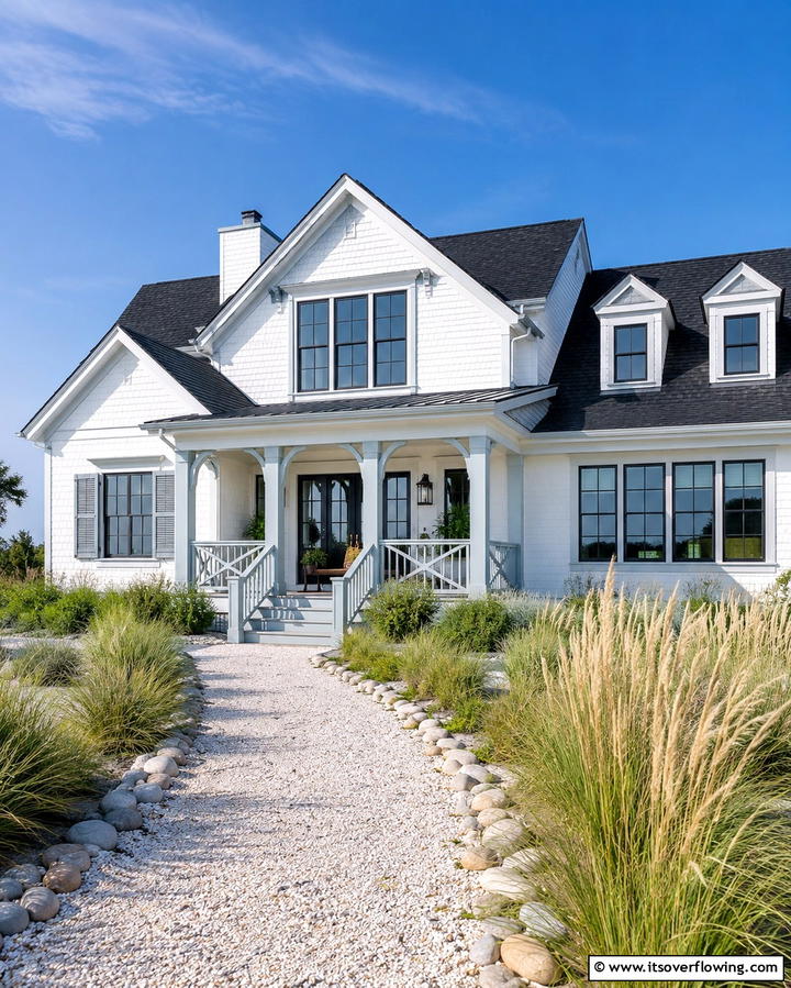 Coastal Inspired Retreat - 25 White Exterior Home with a Black Roof Ideas