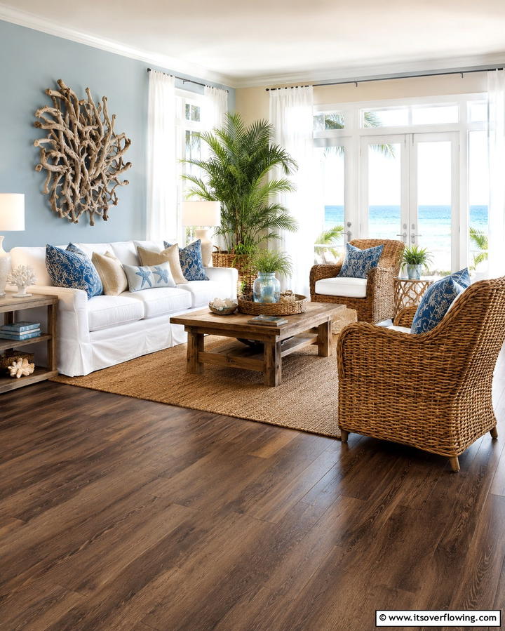 Coastal Inspired Serenity - 25 Dark Brown Floor Living Room Ideas for Warmth
