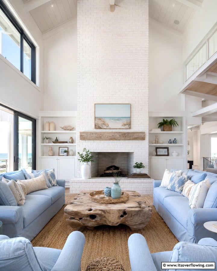 Coastal Inspired Serenity - 25 Two-story Fireplace Ideas for Cozy Ambiance