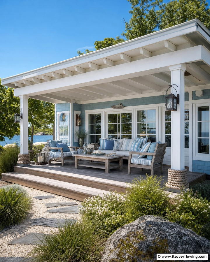Coastal Inspired Shed Roof Porch - 25 Shed Roof Porch Design Ideas for Cozy Spaces