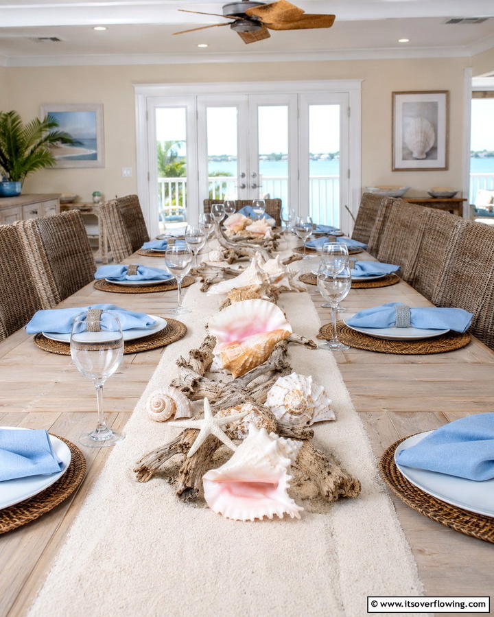 Coastal Inspired Shell Displays - 30 Rehearsal Dinner Centerpiece Ideas for Memorable Nights