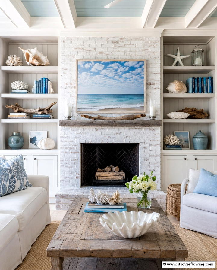 Coastal Inspired Shelving - 30 Fireplace with Bookshelves Ideas for Cozy Literary Nooks