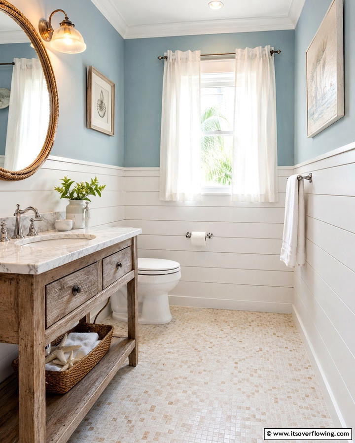 Coastal Inspired Shiplap Wainscoting - 25 Bathroom Wainscoting Ideas to Elevate Your Decor