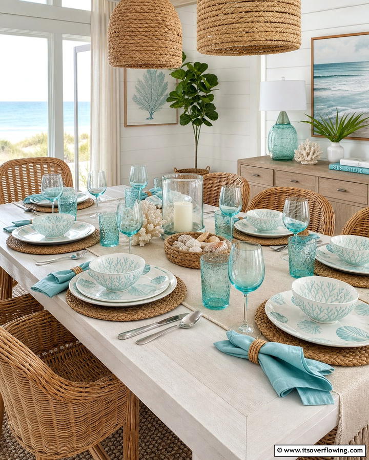 Coastal Inspired Tableware - 25 Coastal Dining Room Ideas for a Beachy Vibe
