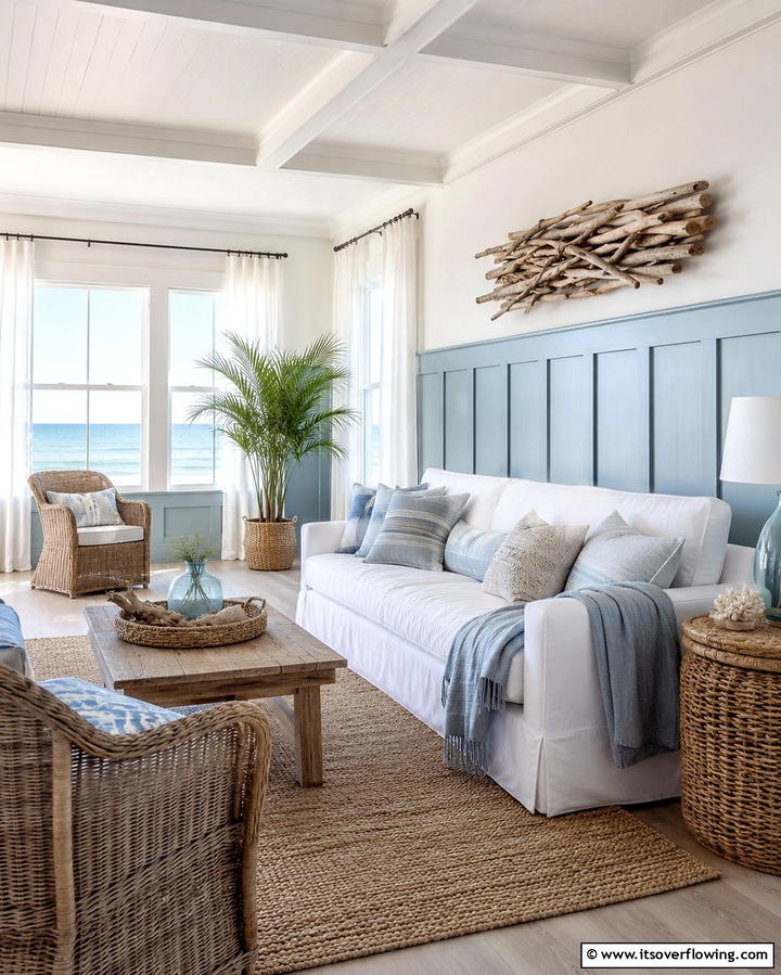 Coastal Inspired Wainscoting - 30 Elegant Living Room Wainscoting Ideas for Modern Homes