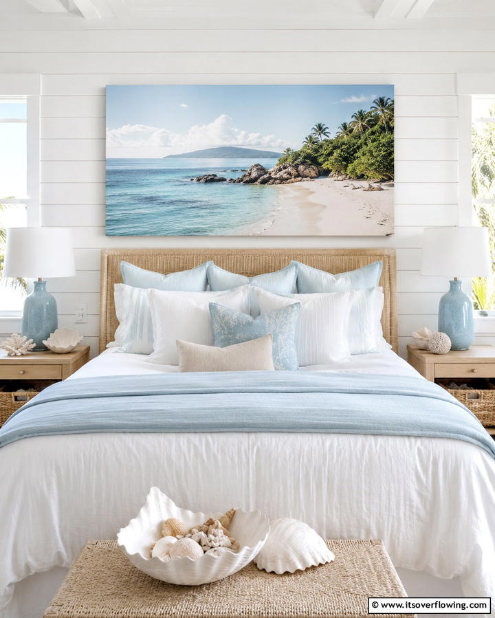Coastal Inspired Wall Art - 25 Tropical Bedroom Ideas for a Relaxing Retreat