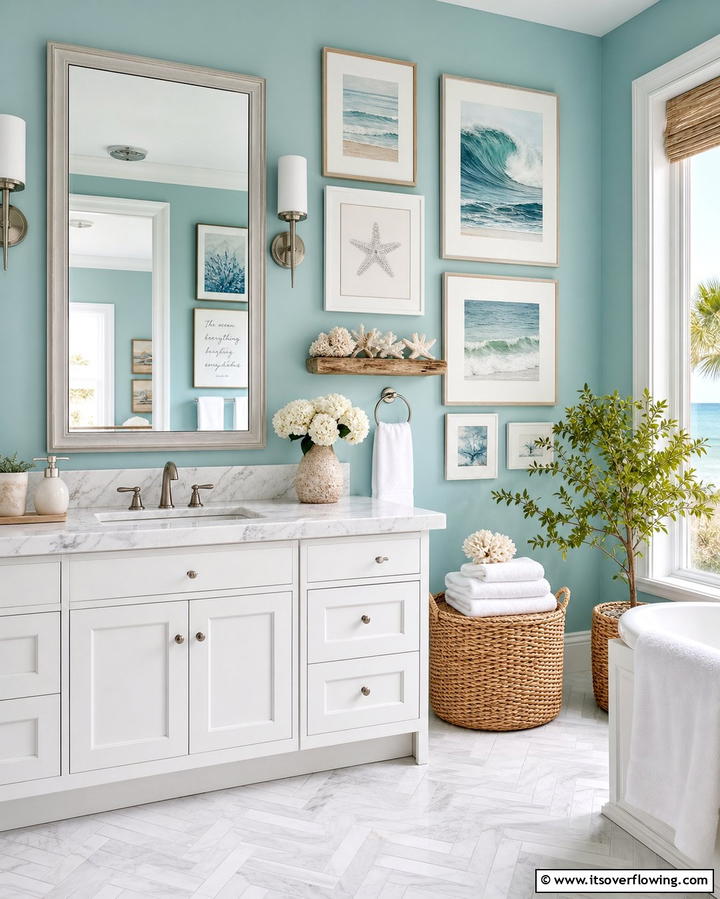 Coastal Inspired Wall Art - 25 Coastal Bathroom Ideas for a Serene Beach Retreat