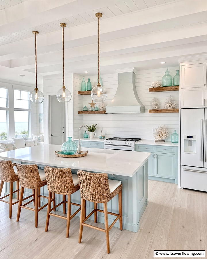 Coastal Inspired White Kitchen - 21 Kitchen Ideas with White Appliances for a Clean Look