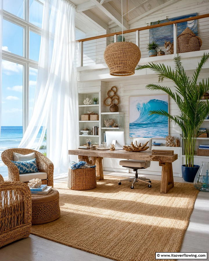 Coastal Loft Office - 20 Loft Office Ideas for a Productive Workspace