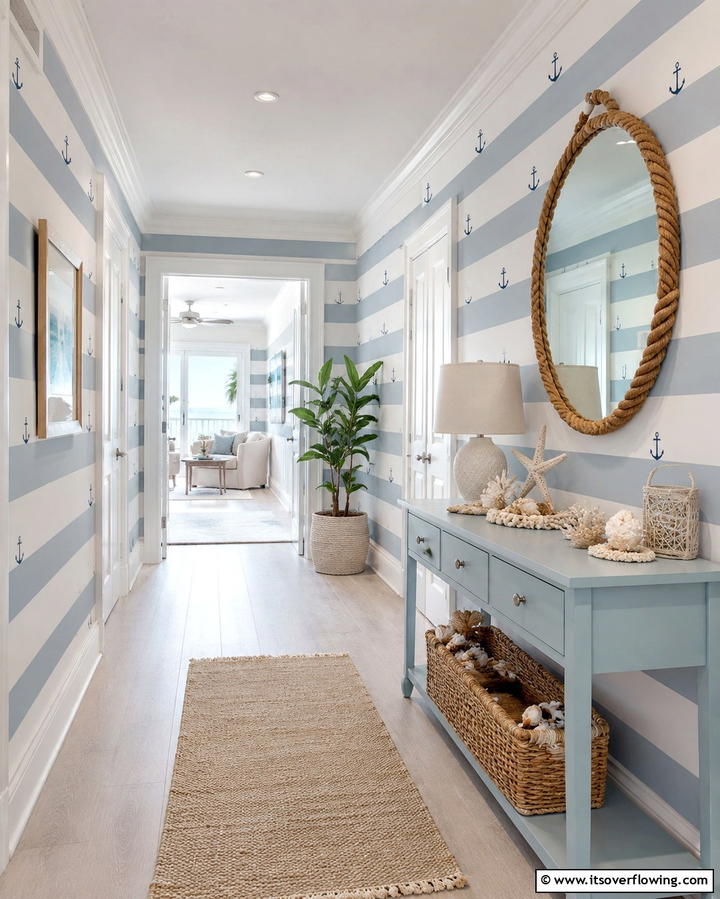 Coastal Nautical Style for a Breezy Hallway - 30 Hallway Wallpaper Ideas for a Striking Entryway
