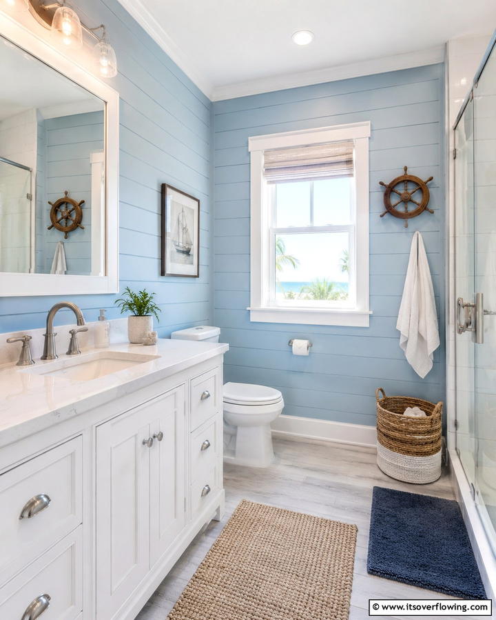 Coastal Nautical Theme - 30 Stunning Bathroom Wall Ideas to Elevate Your Space