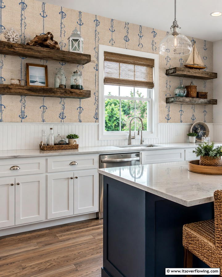 Coastal Nautical Themes - 30 Kitchen Wallpaper Ideas- Bold Backsplashes & Accent Walls