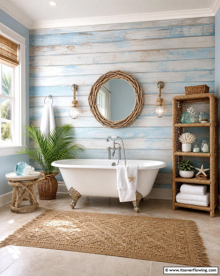 Coastal Nautical Vibes - 21 Bathroom Accent Wall Ideas for Bold & Textured Designs