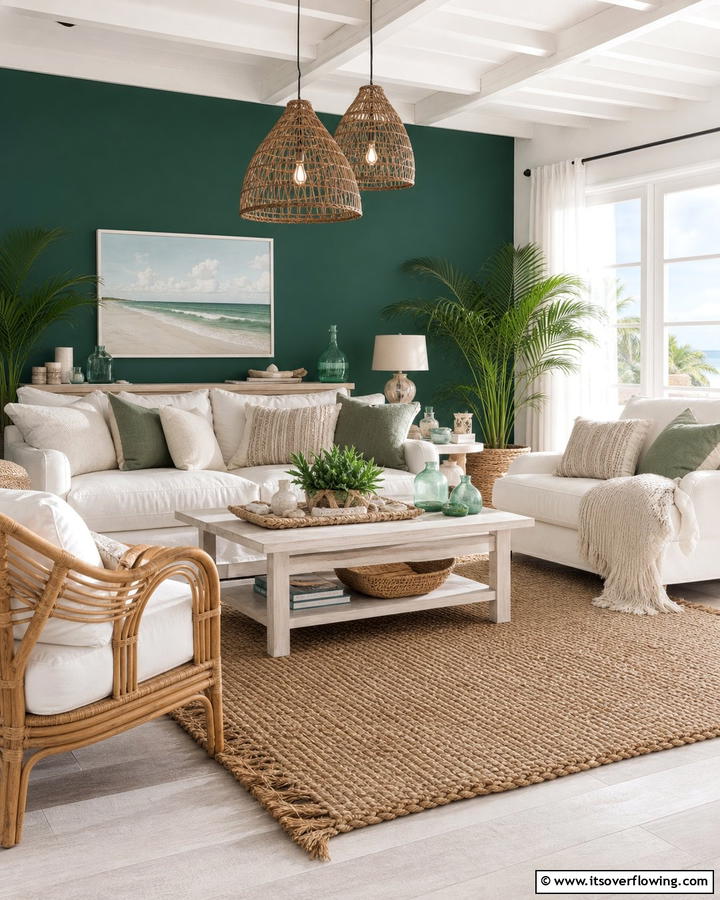 Coastal Oasis Accent - 21 Dark Green Accent Wall Ideas for Dramatic Interiors