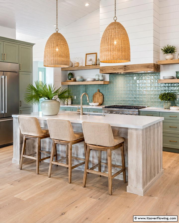 Coastal Olive Green Retreat - 30 Olive Green Kitchen Designs for a Warm Cooking Space