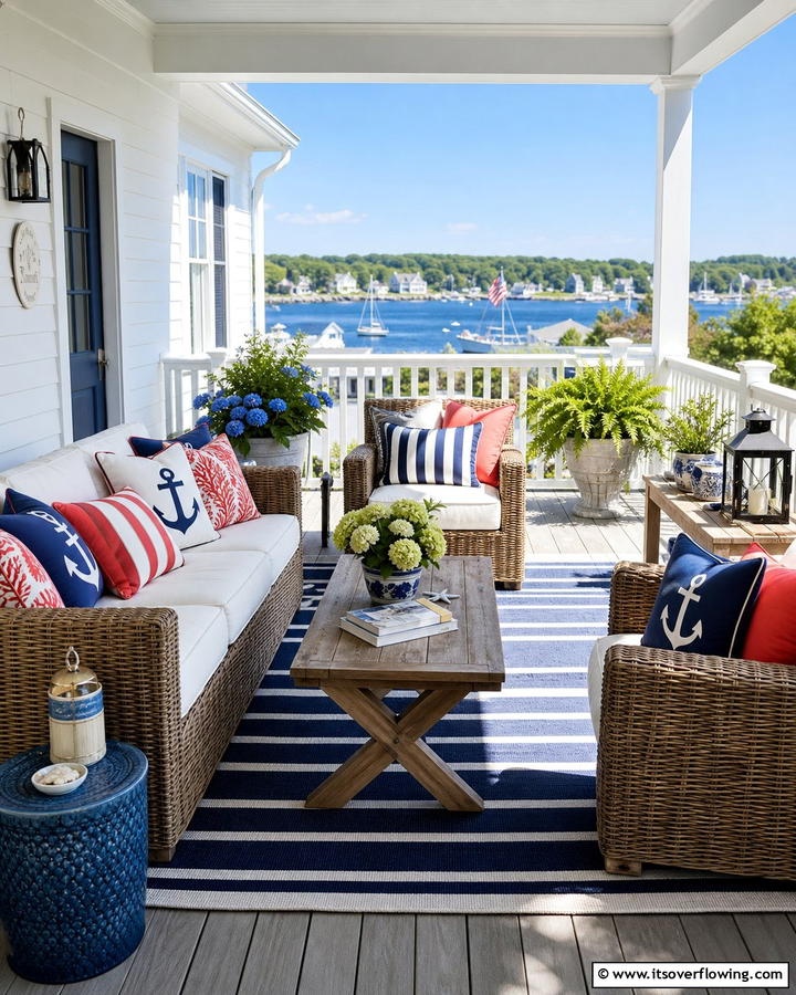 Coastal Outdoor Pillows - 20 Small Cape Cod Front Porch Ideas for Charm