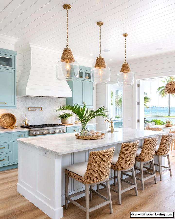 Coastal Pendant Lighting - 25 Coastal Kitchen Ideas for a Beach-Inspired Look