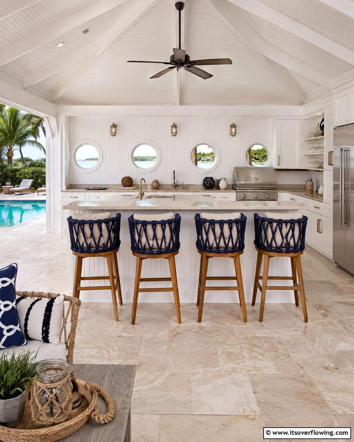 Coastal Pool House with Nautical Kitchen - 30 Pool House with Outdoor Kitchen Designs for Entertaining
