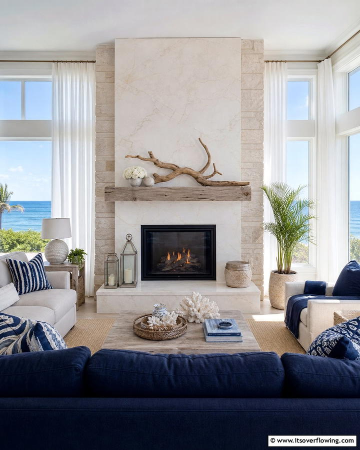 Coastal Retreat Vibes - 25 Floor to Ceiling Stone Fireplace Ideas for Drama