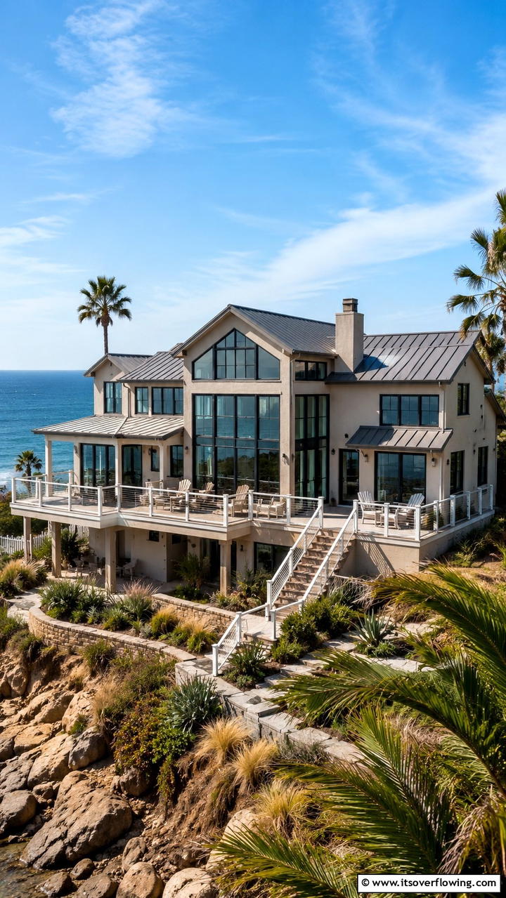 Coastal Retreat with Dramatic Black Panes - 30 Modern House Designs With Black Windows Inspiration