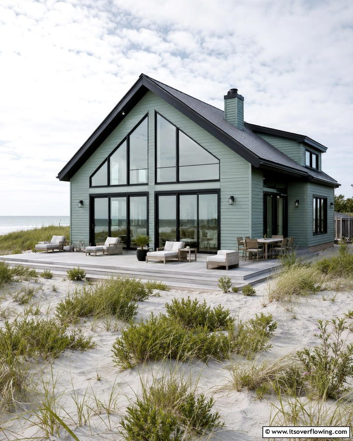 Coastal Serenity - 25 Sage Green House With Black Trim Ideas for Curb Appeal