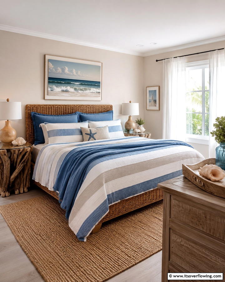 Coastal Serenity A Nautical Touch - 25 Blue and Beige Bedroom Ideas for a Calming Space