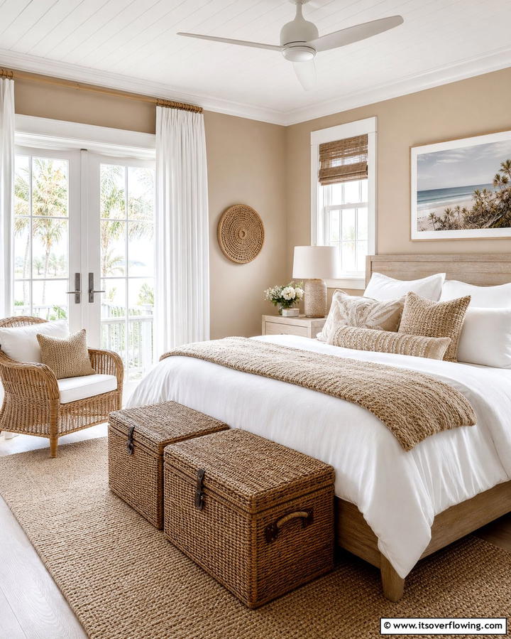 Coastal Serenity with White and Tan - 25 Tan Bedroom Ideas for a Warm and Cozy Space