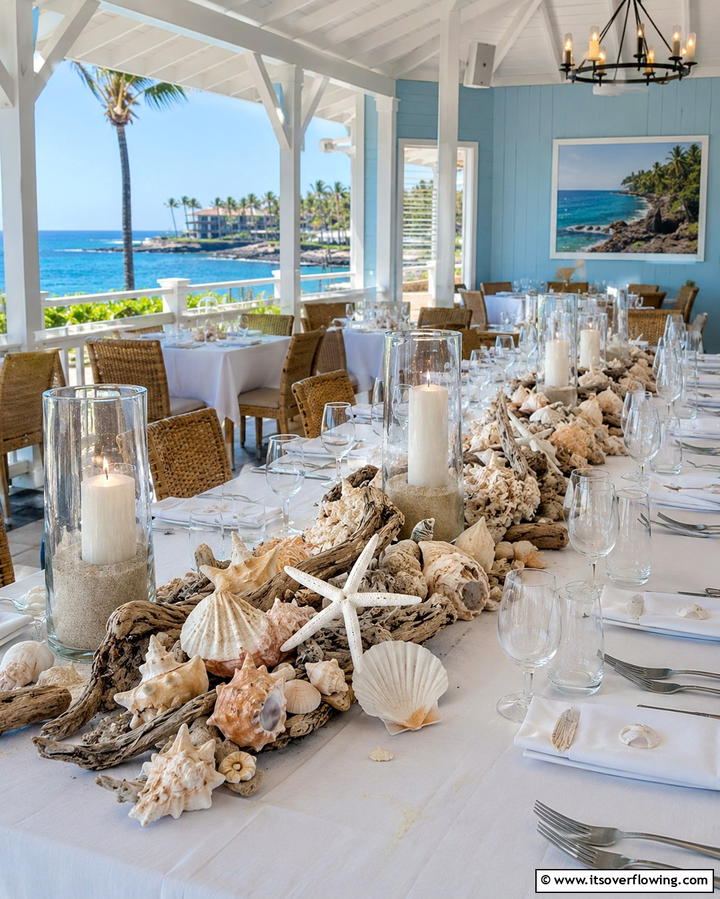 Coastal Shell Arrangements - 30 Rehearsal Dinner Centerpiece Ideas for Memorable Nights