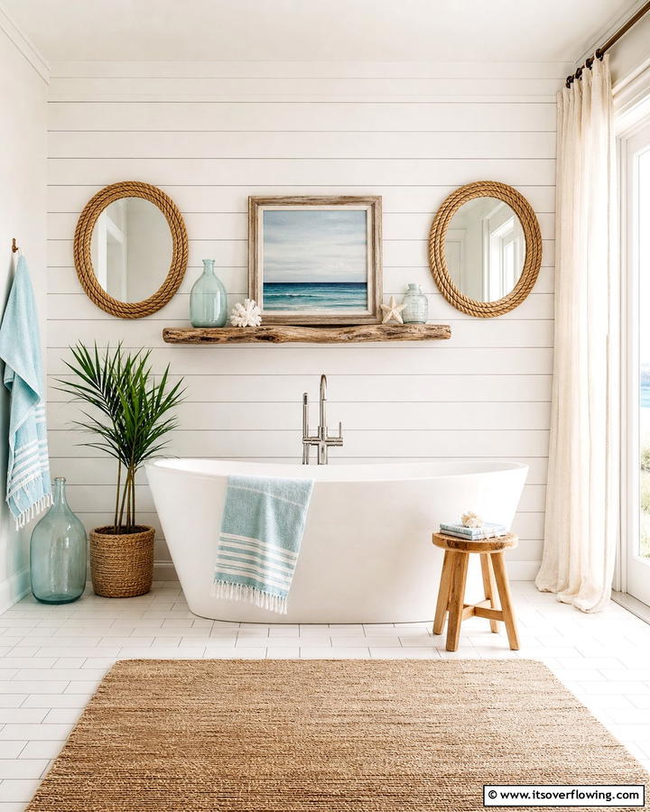 Coastal Shiplap Accent Wall - 21 Shiplap Bathroom Ideas for a Rustic or Modern Vibe