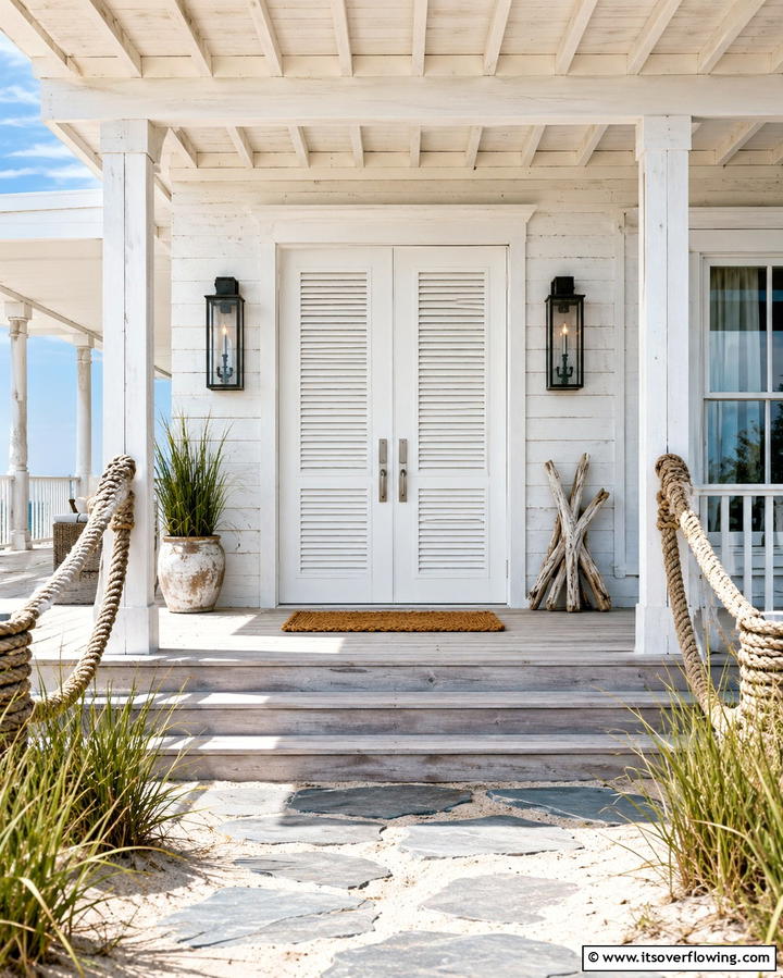Coastal Shutter Style - 25 Double Front Door Ideas for a Grand Entrance