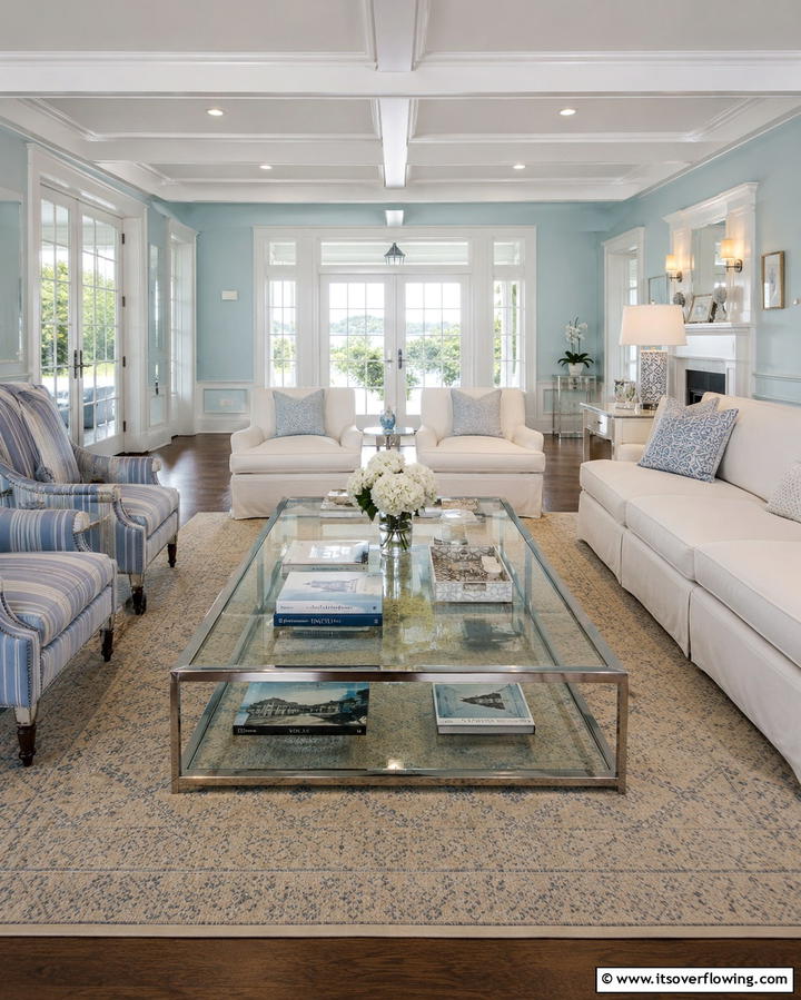 Coastal Striped Rugs - 30 Hamptons Living Room Ideas for Coastal-Inspired Elegance