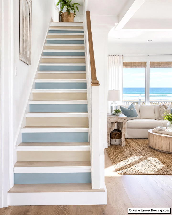 Coastal Stripes - 25 Painted Stair Ideas to Transform Your Home